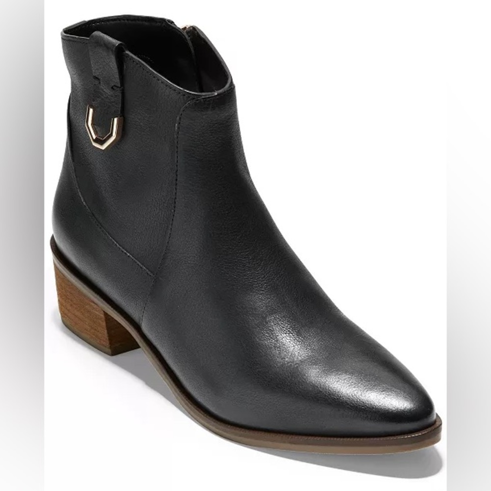 Cole Haan Maci Black‎ Leather Heeled Ankle Boot Size 7.5